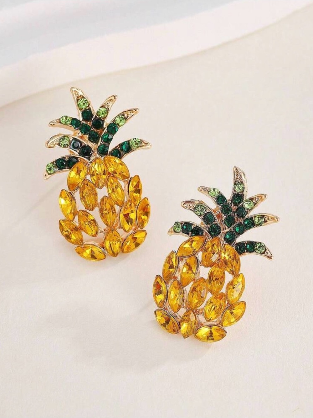 Gold-Tone Pineapple Faux Crystal Stud Earrings